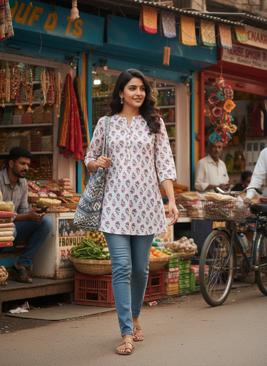 Women’s casual cotton kurti with floral design