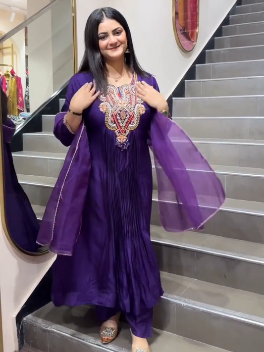 Royal Purple Embroidered Kurta Set for Women – Elegant Ethnic Wear