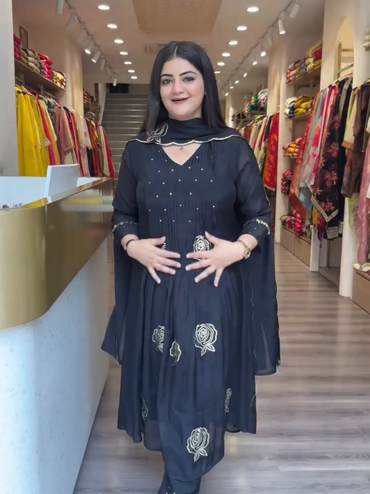 Elegant Black Embroidered Anarkali Salwar Kameez with Dupatta