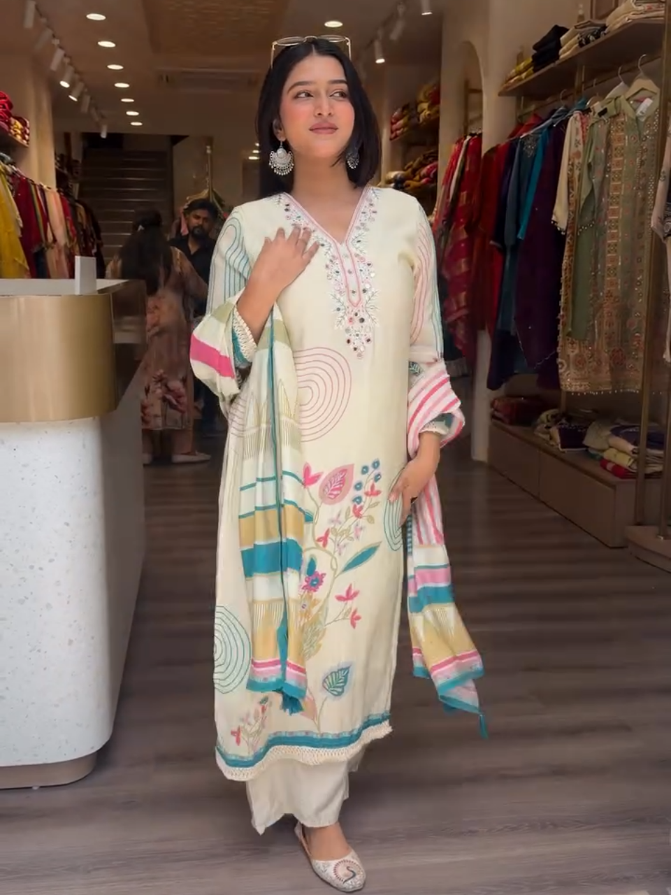 Elegant Ivory Printed Lawn Suit with Dupatta for Women