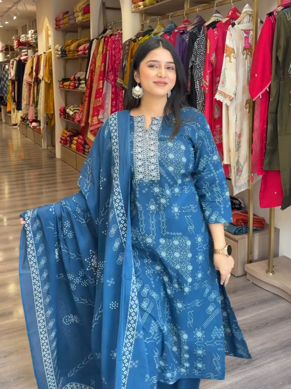 Elegant Indigo Blue Printed Kurta Set with Dupatta for Women – 3 Piece Ethnic Suit Set