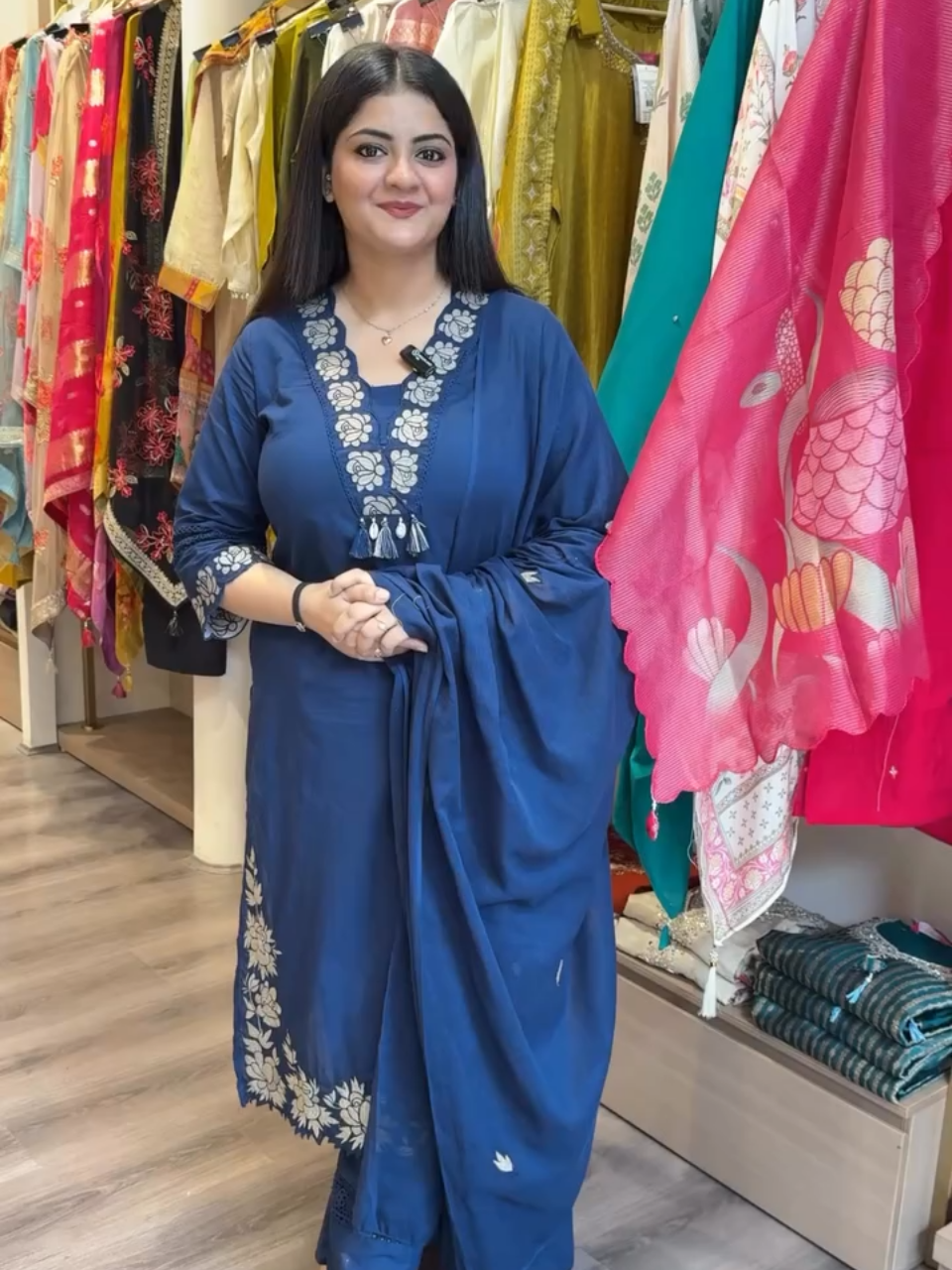Classic Navy Blue Embroidered Salwar Kameez with Matching Dupatta