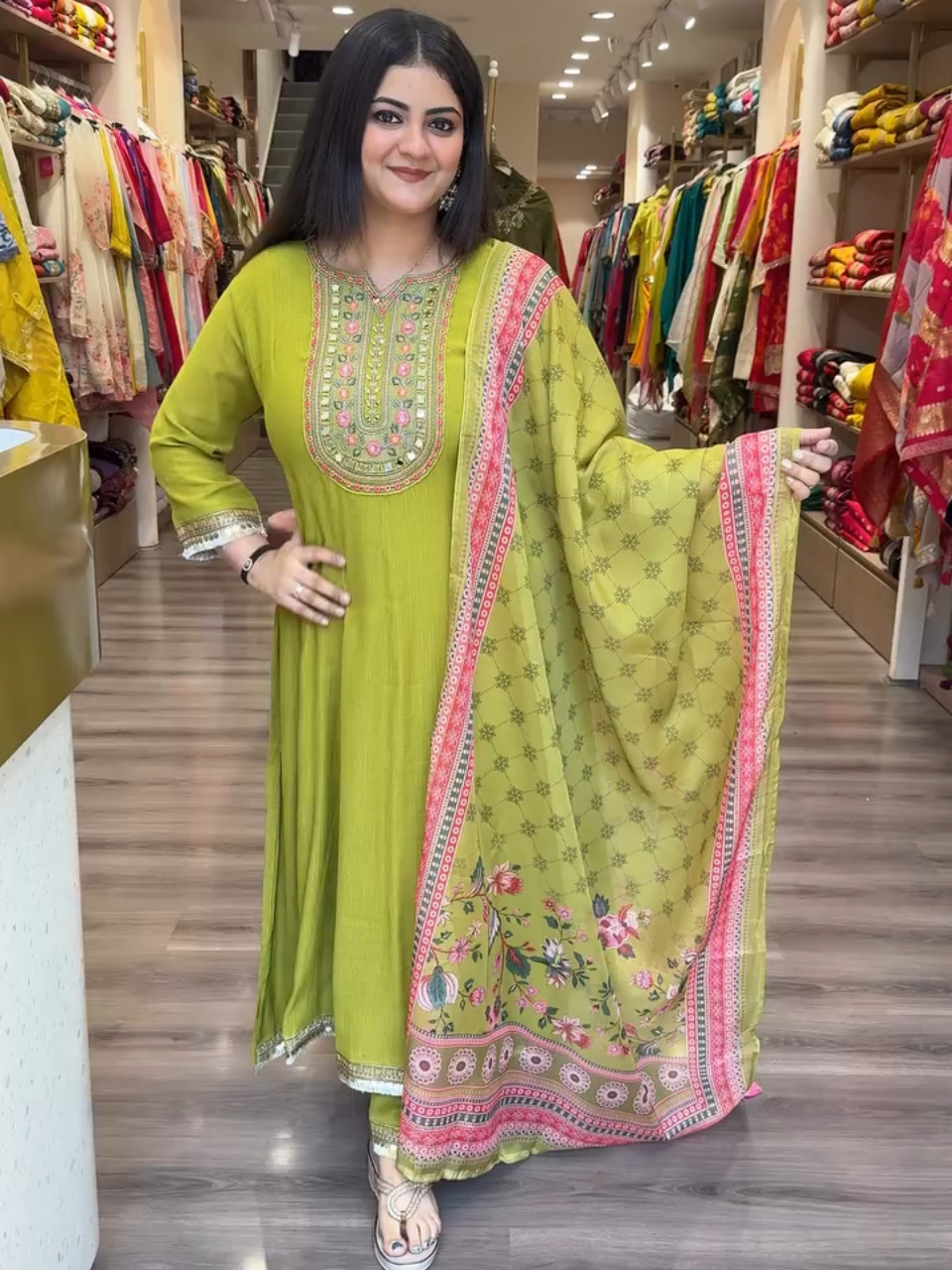 Olive Green Embroidered Salwar Kameez Set for Women – Elegant Ethnic Wear