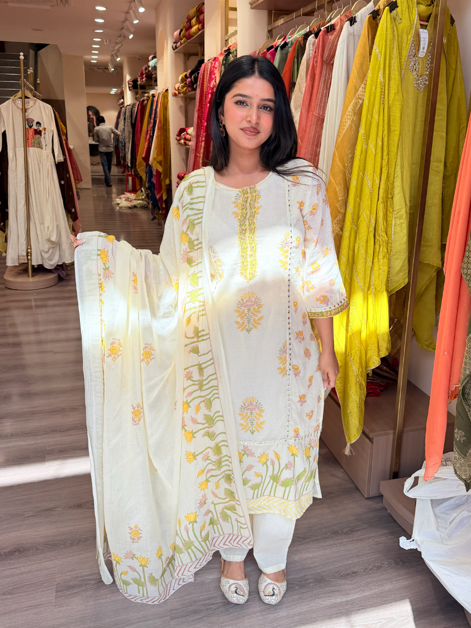 Elegant Minimal Printed Kurta Pant Set for Women | Soft Pastel Daily Wear Ethnic Outfit