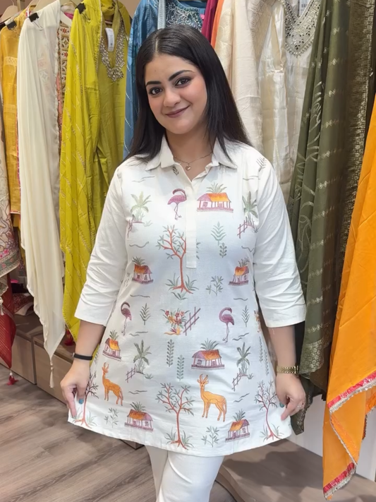 Pastel Printed Kurta Pant Set for Women | Scenic Nature Designer Ethnic Wear