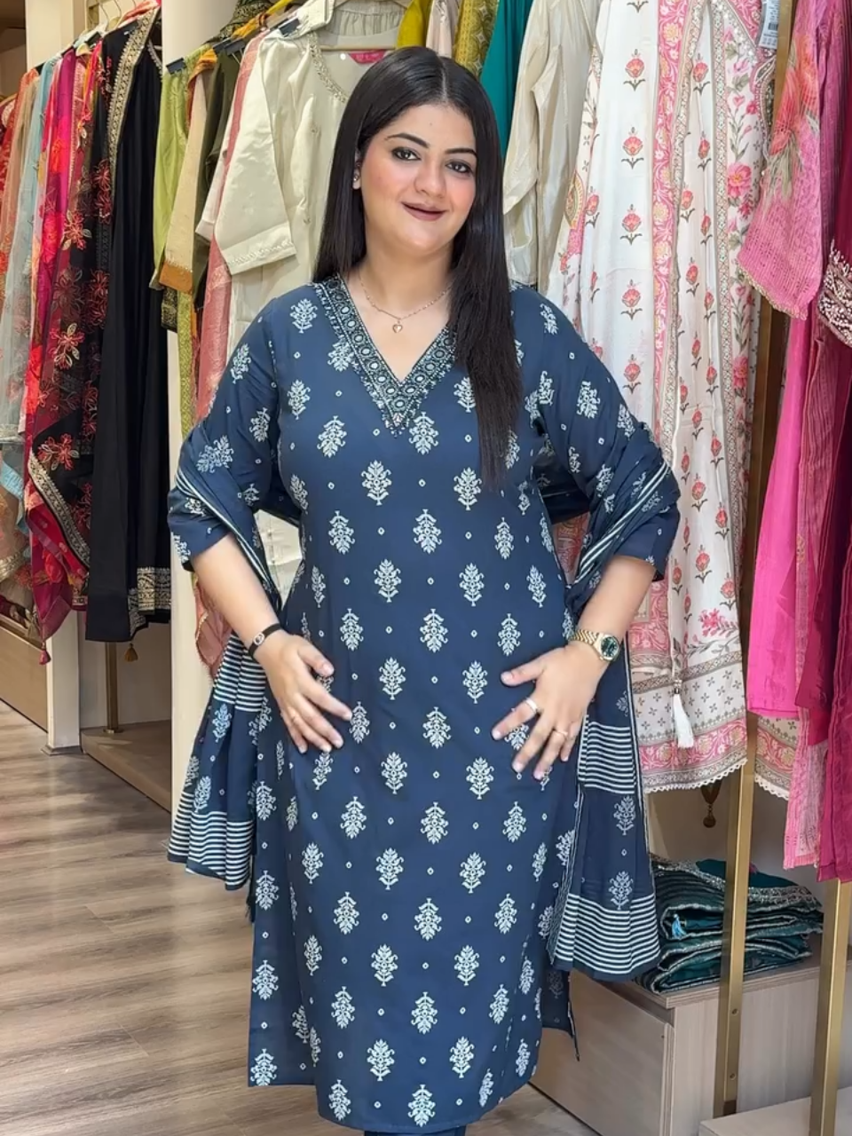 Navy Blue Printed Salwar Kameez Set for Women – Stylish Ethnic Wear
