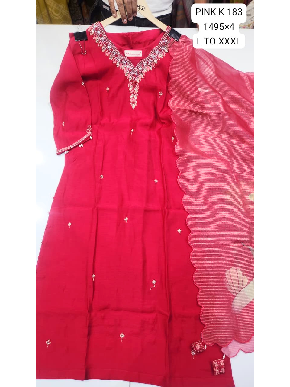 Pink Embroidered Women’s Kurta Set with Dupatta – Festive & Semi-Formal Wear