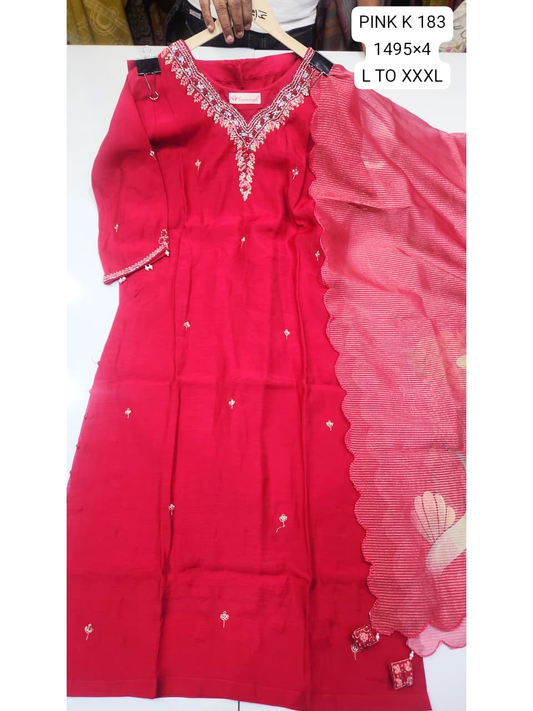 Pink Embroidered Women’s Kurta Set with Dupatta – Festive & Semi-Formal Wear