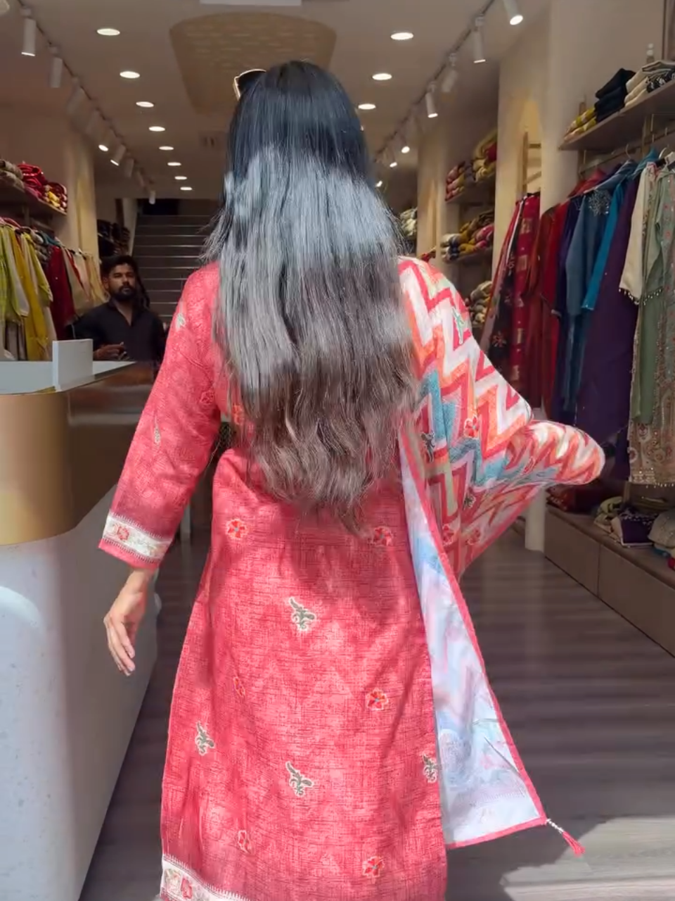Red Printed Kurta Set with Chevron Dupatta for Women | Festive Ethnic Wear