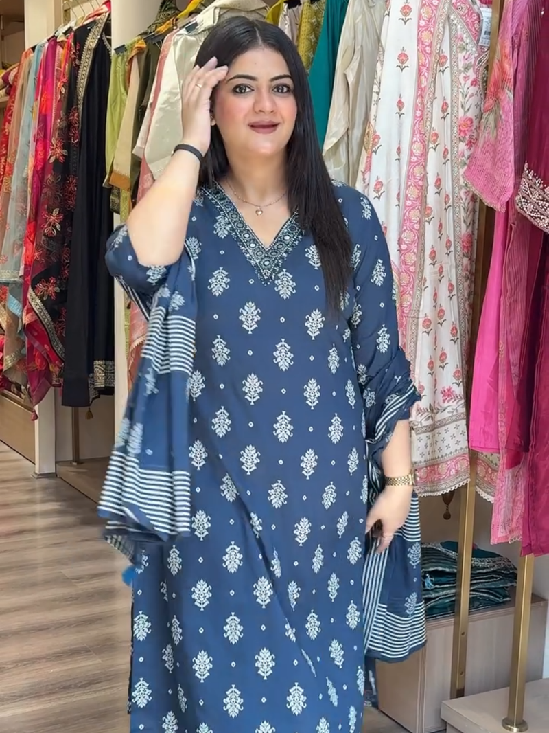 Navy Blue Printed Salwar Kameez Set for Women – Stylish Ethnic Wear