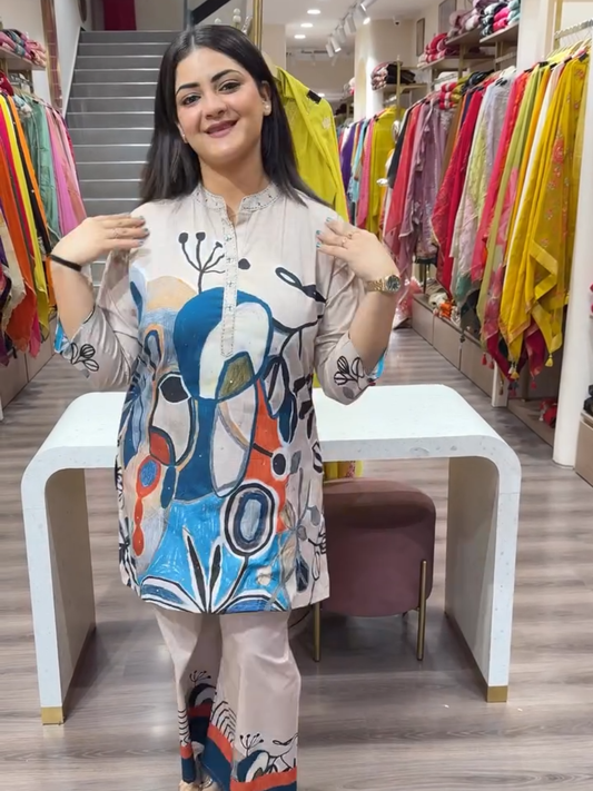Abstract Printed Designer Kurta Pant Set for Women | Premium Artistic Ethnic Wear