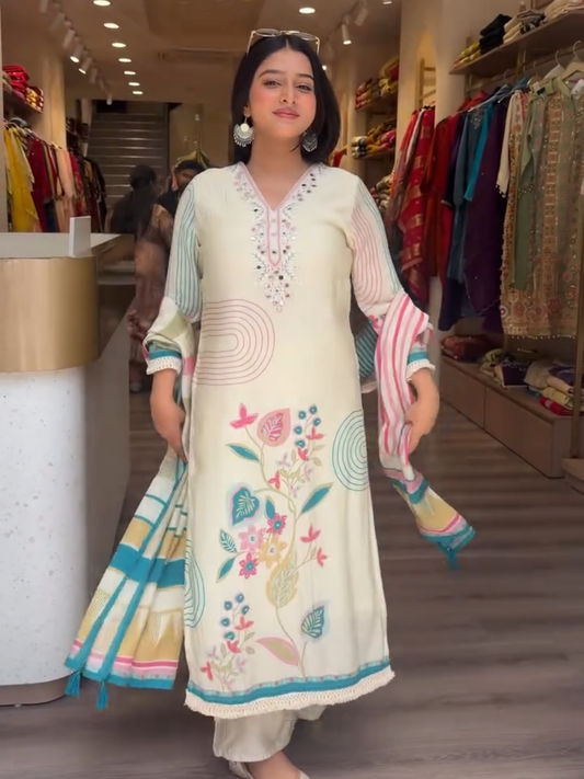 Elegant Ivory Printed Lawn Suit with Dupatta for Women