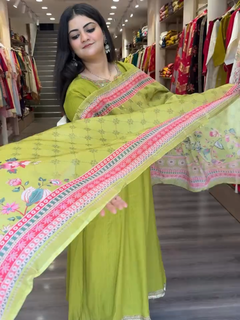 Olive Green Embroidered Salwar Kameez Set for Women – Elegant Ethnic Wear