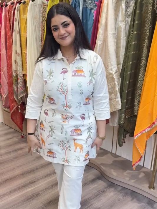 Pastel Printed Kurta Pant Set for Women | Scenic Nature Designer Ethnic Wear