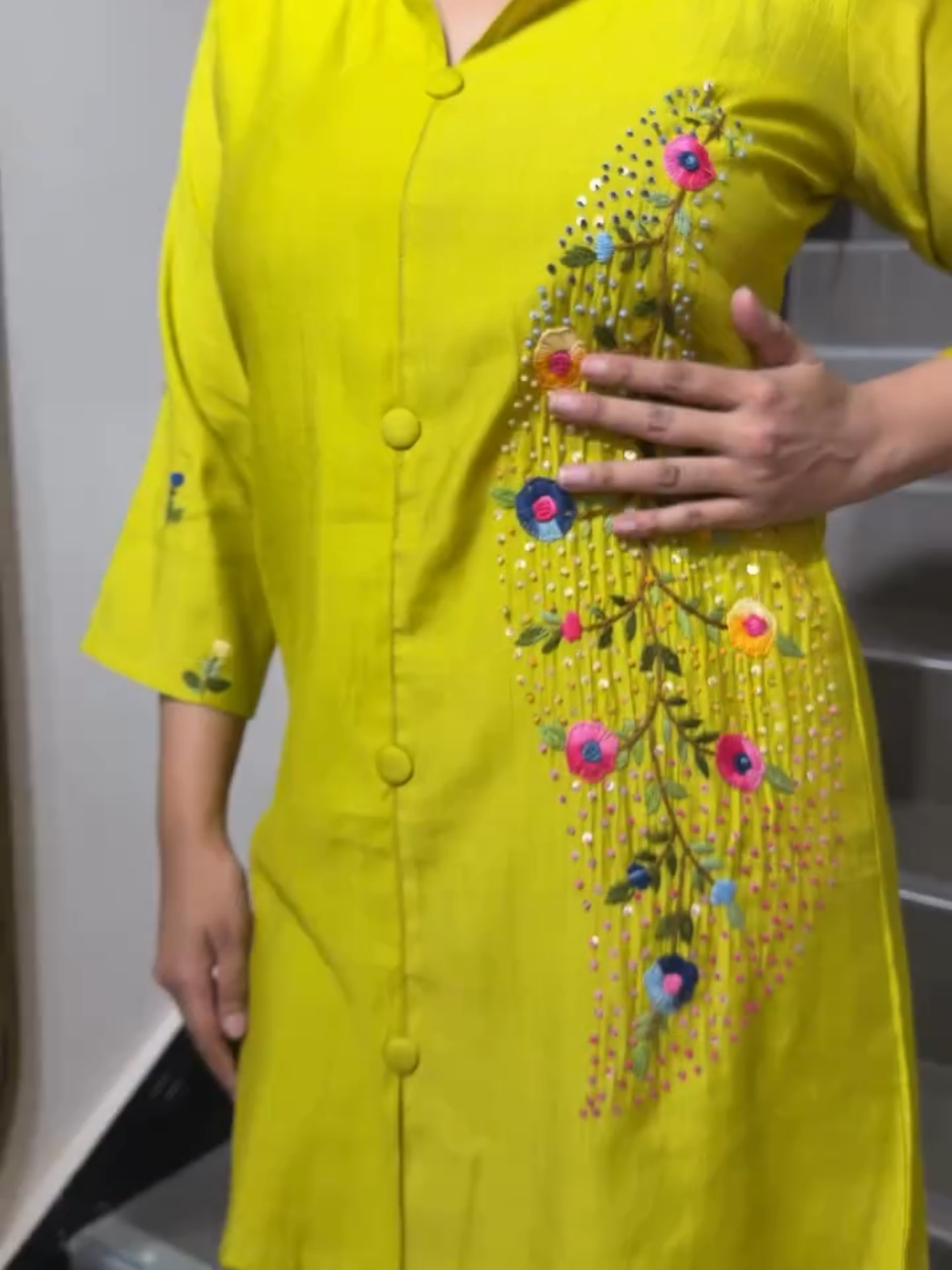 Lime Green Embroidered Co-Ord Set for Women