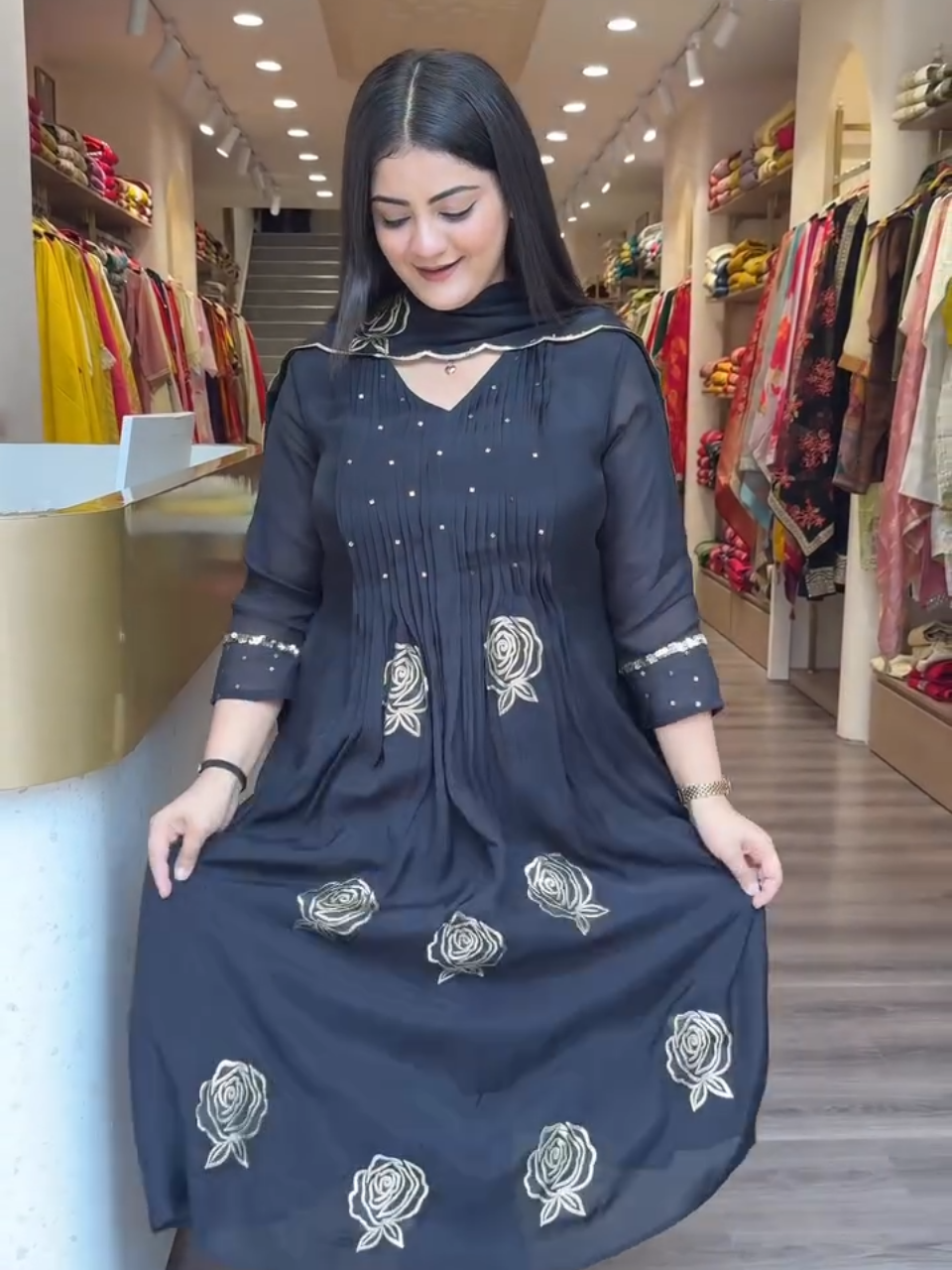 Elegant Black Embroidered Anarkali Salwar Kameez with Dupatta