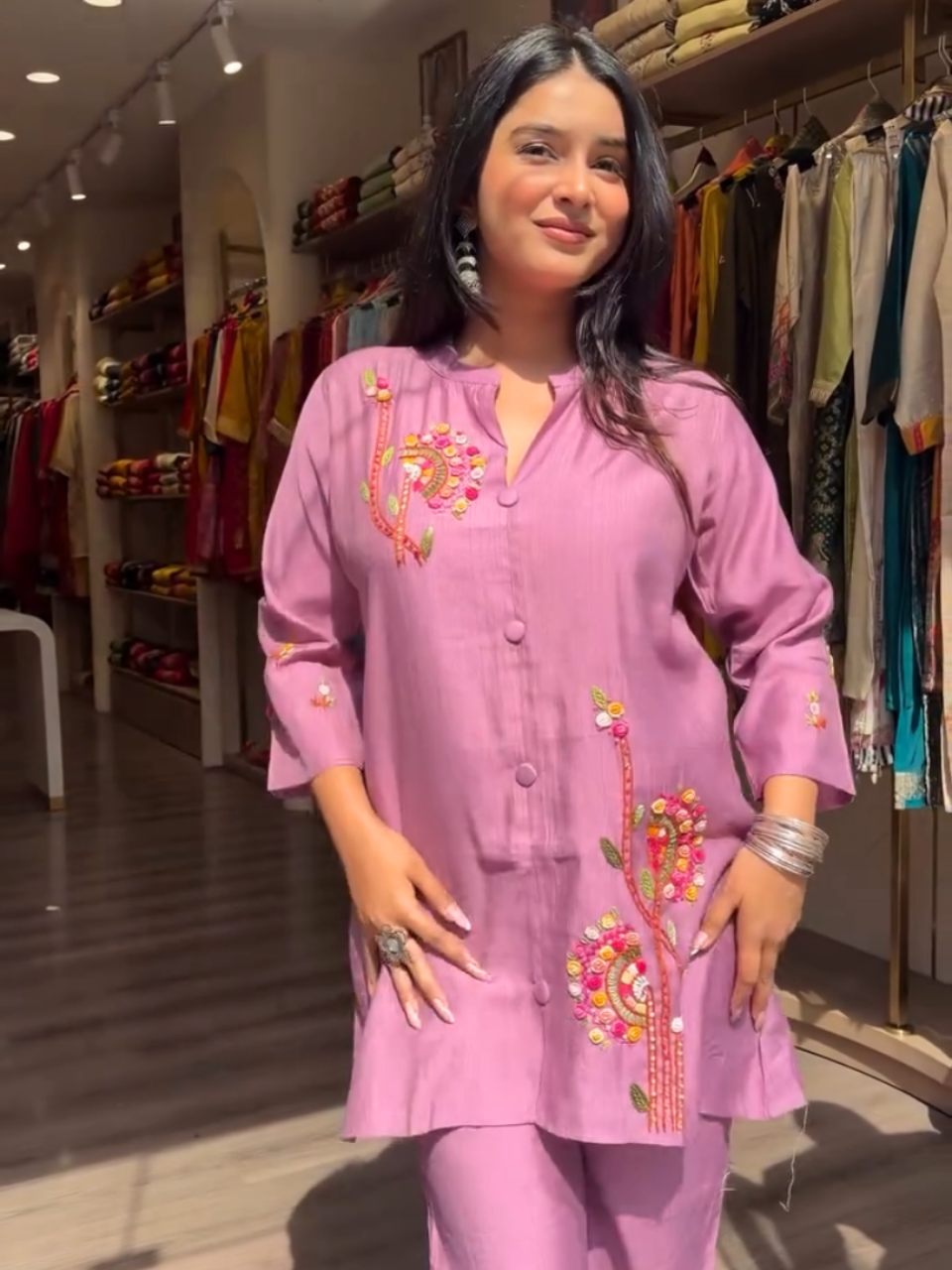 Women Pink Embroidered Kurta Pant Set | Elegant Ethnic Co-Ord Set for Festive & Casual Wear
