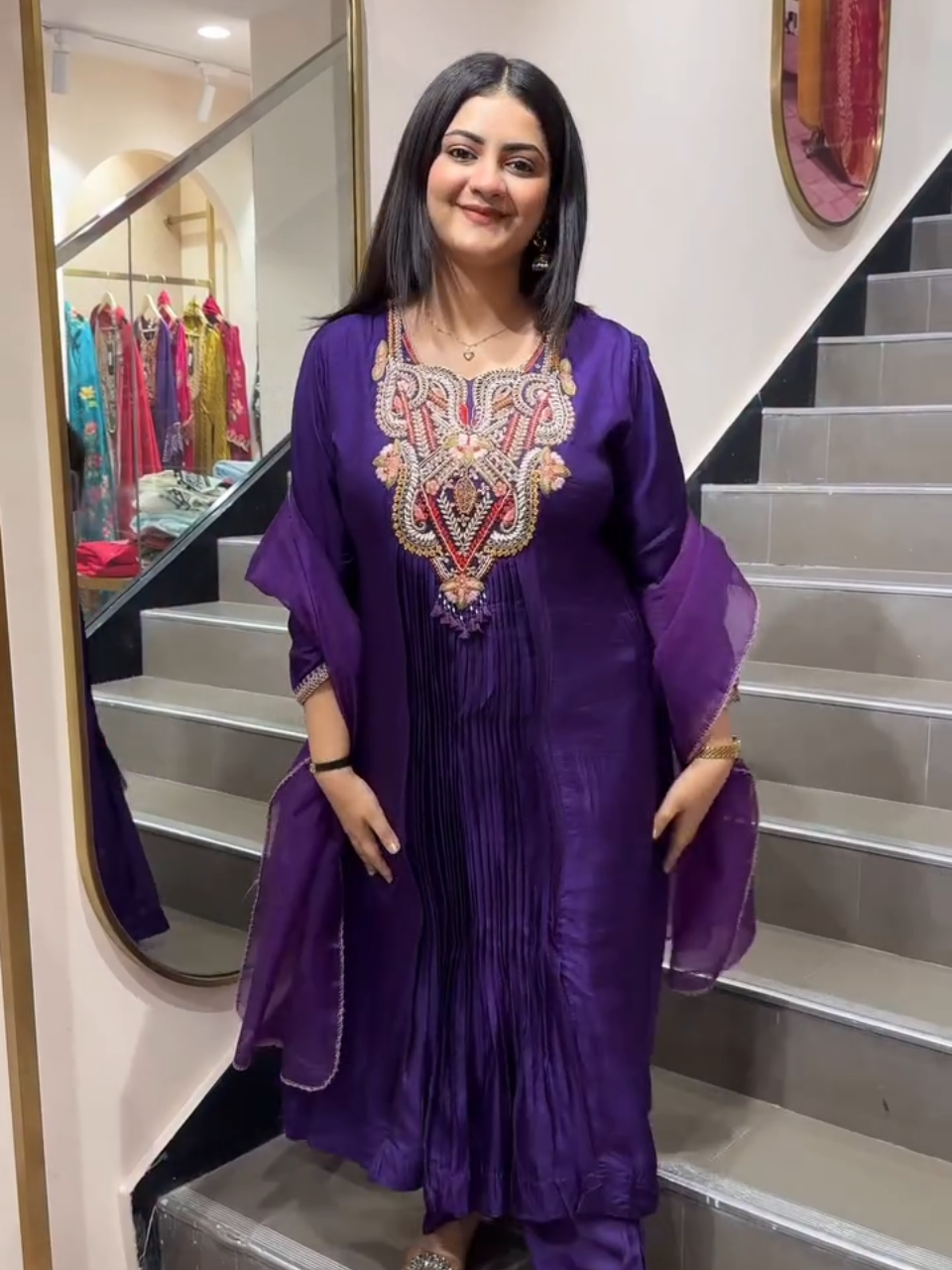 Royal Purple Embroidered Kurta Set for Women – Elegant Ethnic Wear