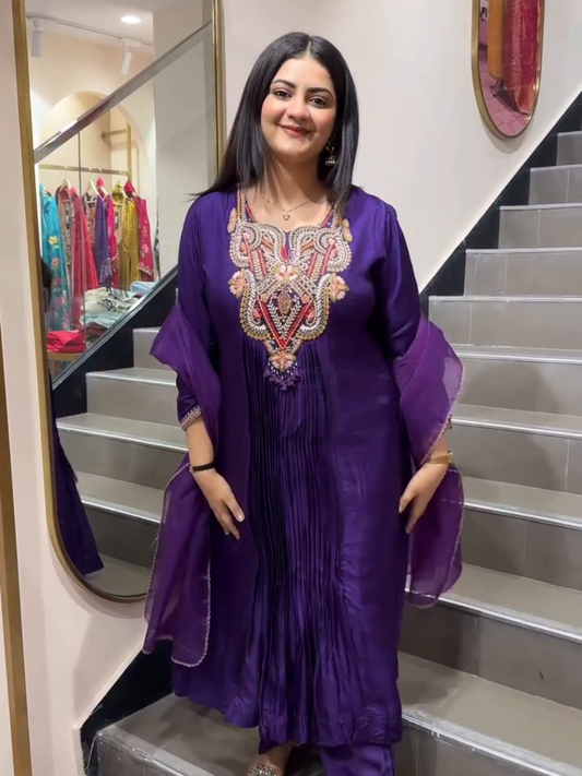 Royal Purple Embroidered Kurta Set for Women – Elegant Ethnic Wear