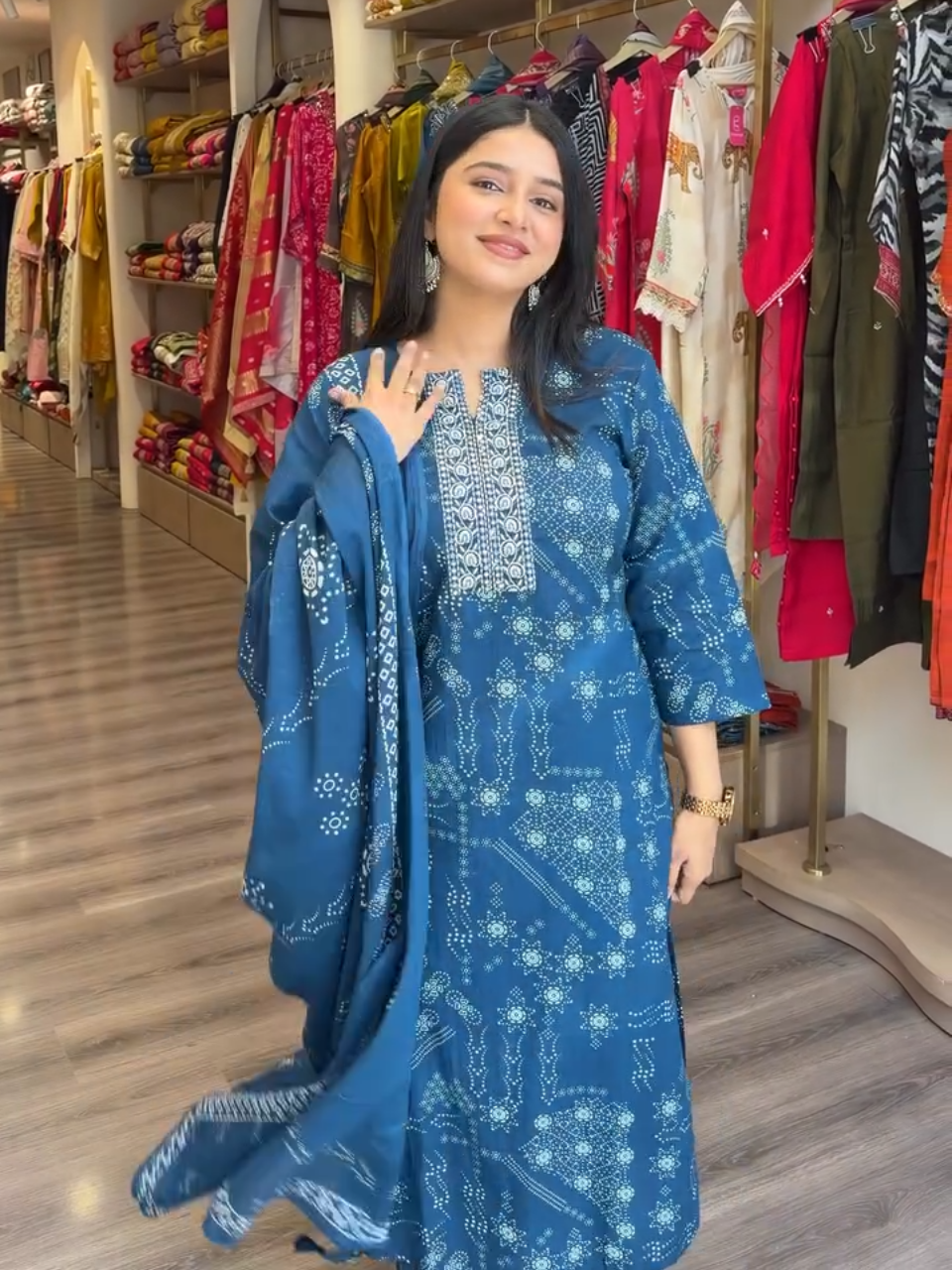 Elegant Indigo Blue Printed Kurta Set with Dupatta for Women – 3 Piece Ethnic Suit Set