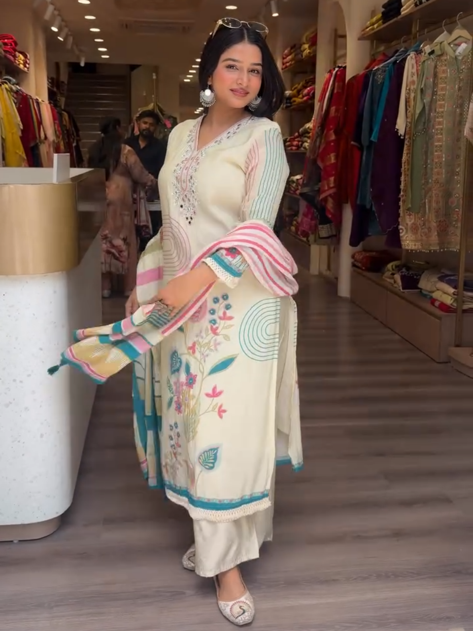 Elegant Ivory Printed Lawn Suit with Dupatta for Women