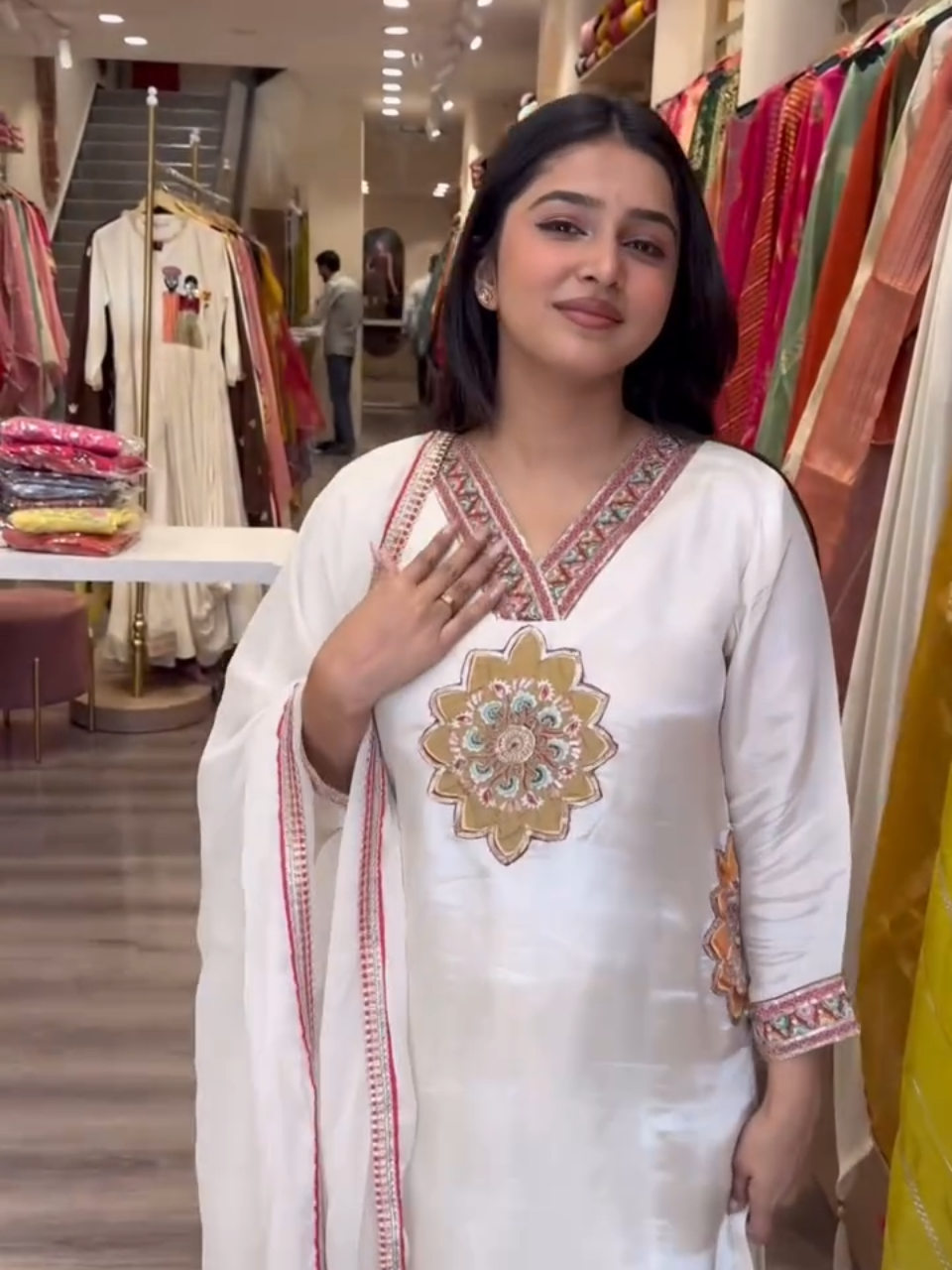 Off White Embroidered Kurta Palazzo Set with Dupatta for Women | Elegant Festive Ethnic Wear