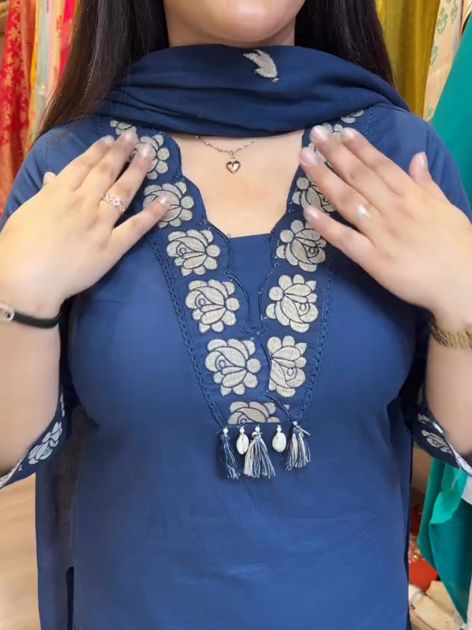 Classic Navy Blue Embroidered Salwar Kameez with Matching Dupatta