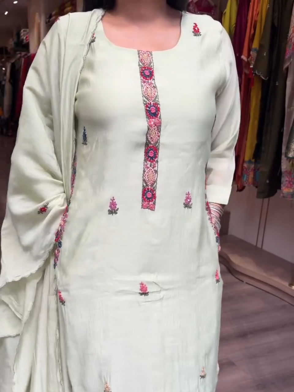 Women Mint Green Embroidered Kurta Pant Set with Dupatta | Elegant Ethnic Wear