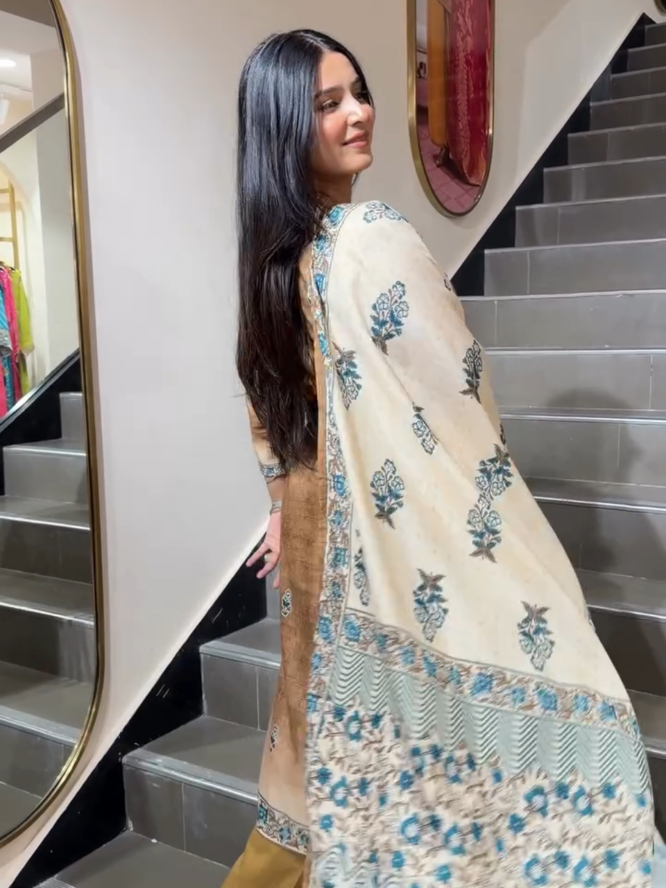 Elegant Brown Floral Printed Cotton Kurta Set with Dupatta for Women