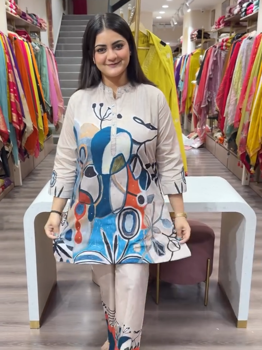 Abstract Printed Designer Kurta Pant Set for Women | Premium Artistic Ethnic Wear