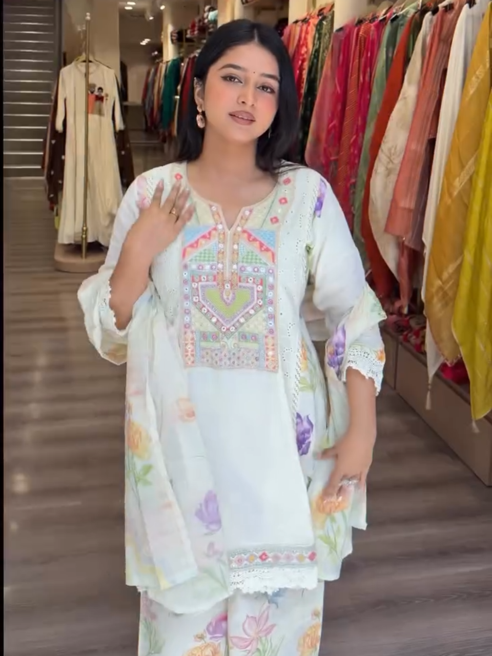 Pastel Blue Embroidered Kurta Palazzo Set with Dupatta for Women | Elegant Floral Ethnic Wear