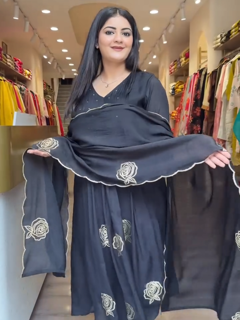 Elegant Black Embroidered Anarkali Salwar Kameez with Dupatta