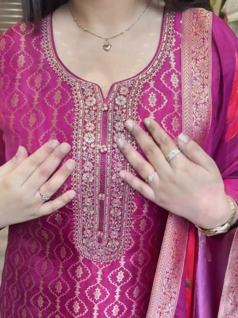Vibrant Magenta Floral Printed Salwar Kameez with Matching Dupatta