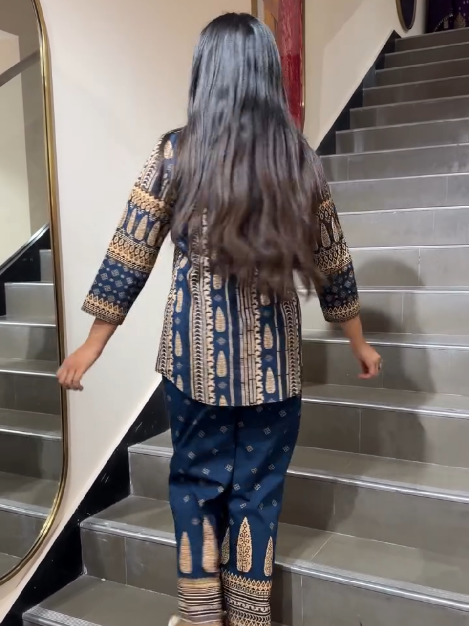 Midnight Blue Ethnic Printed Co-Ord Set for Women