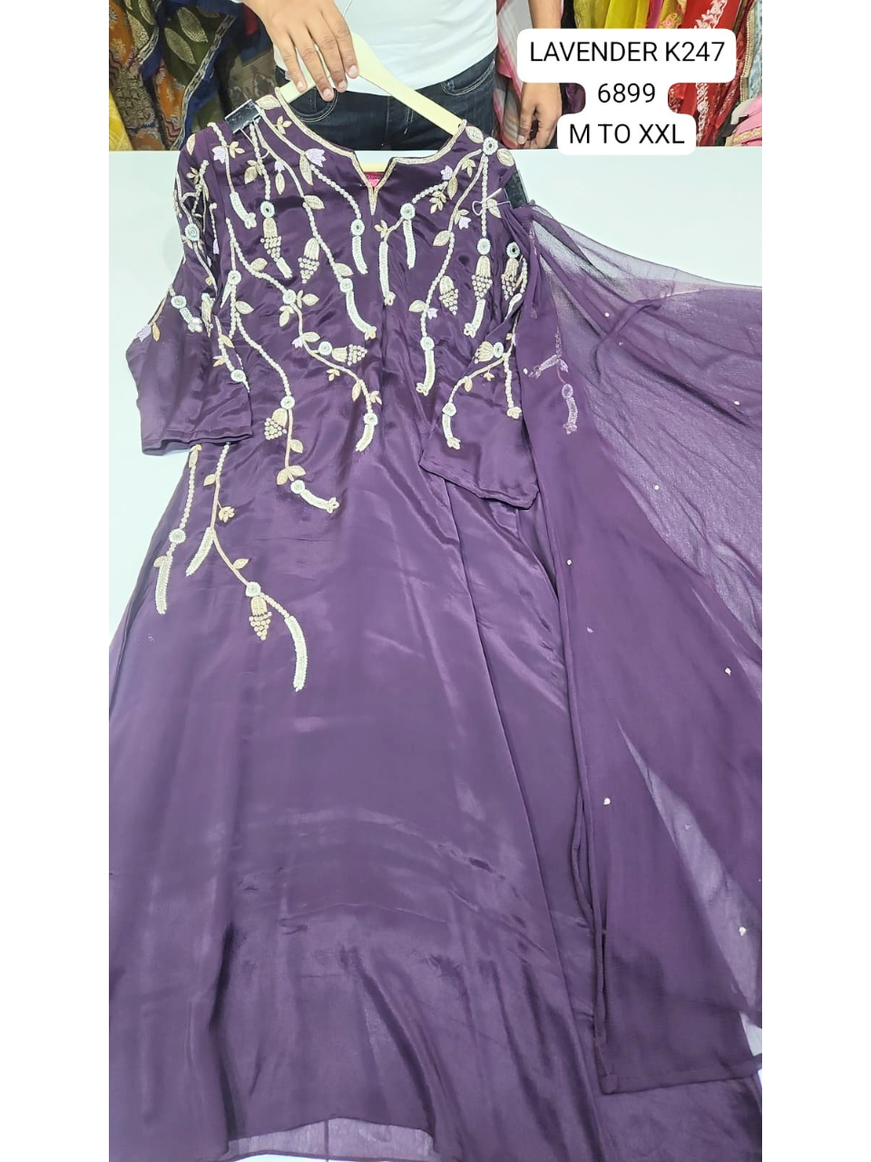 Lavender Embroidered Anarkali Kurta Set with Dupatta for Women