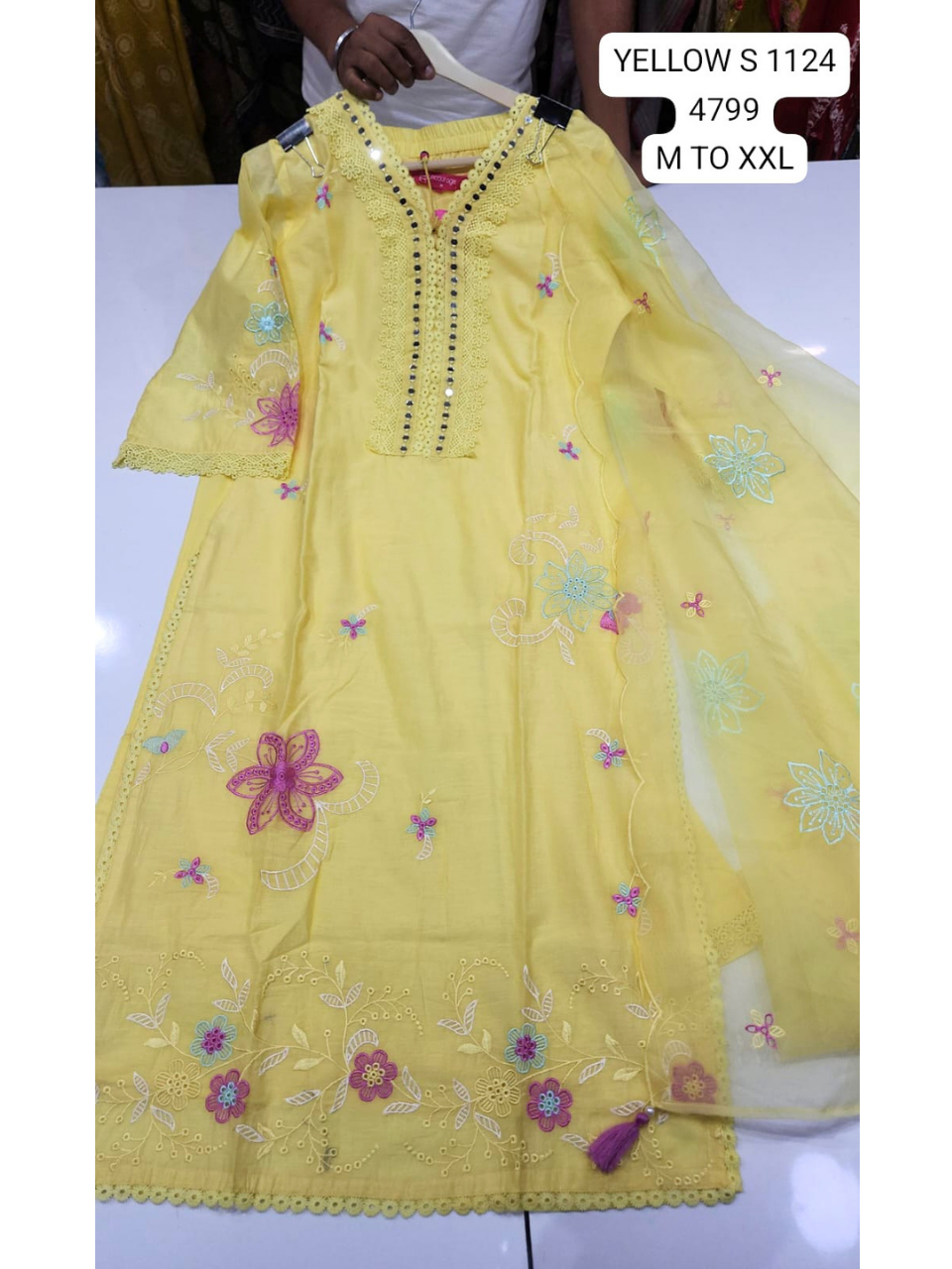 Yellow Floral Embroidered Kurta Set with Dupatta for Women