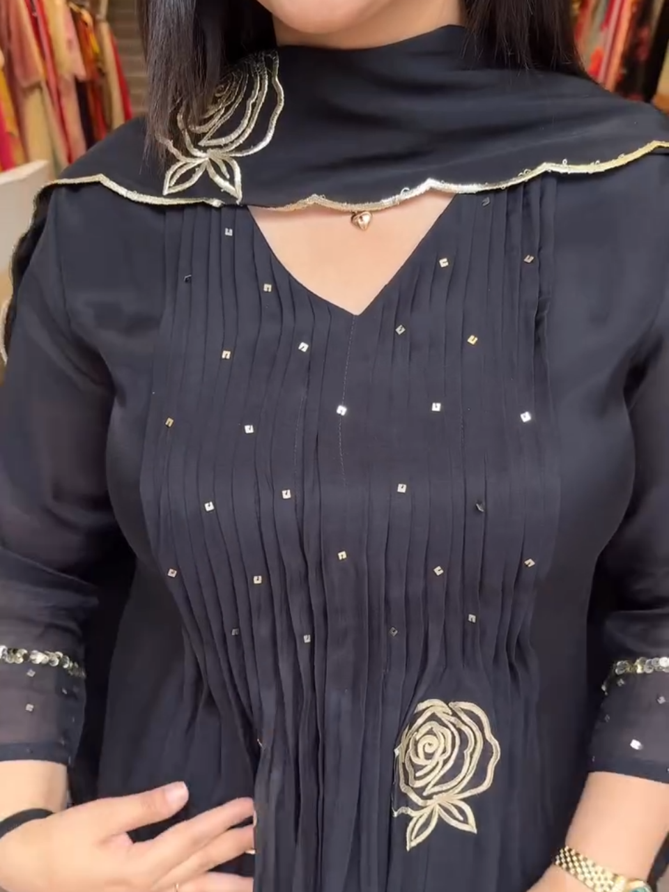 Elegant Black Embroidered Anarkali Salwar Kameez with Dupatta