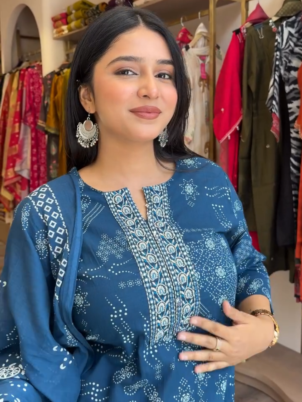 Elegant Indigo Blue Printed Kurta Set with Dupatta for Women – 3 Piece Ethnic Suit Set