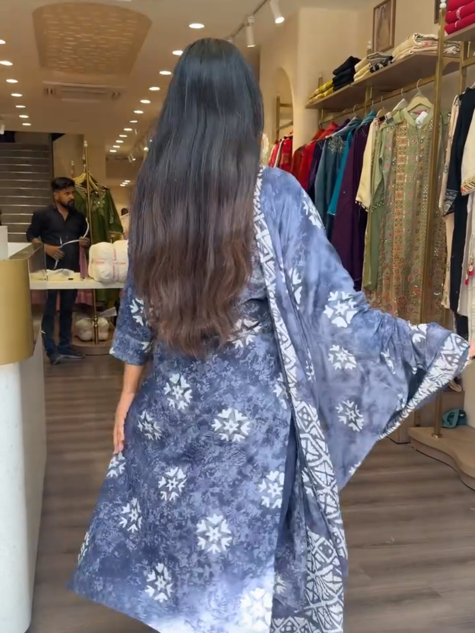 Blue Geometric Printed Kurta Set with Dupatta for Women | Trendy Ethnic Wear