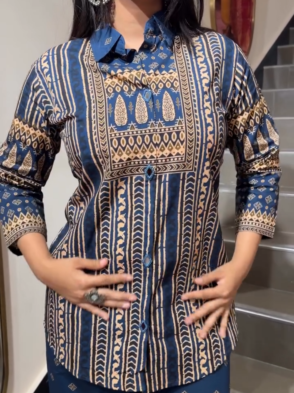 Midnight Blue Ethnic Printed Co-Ord Set for Women