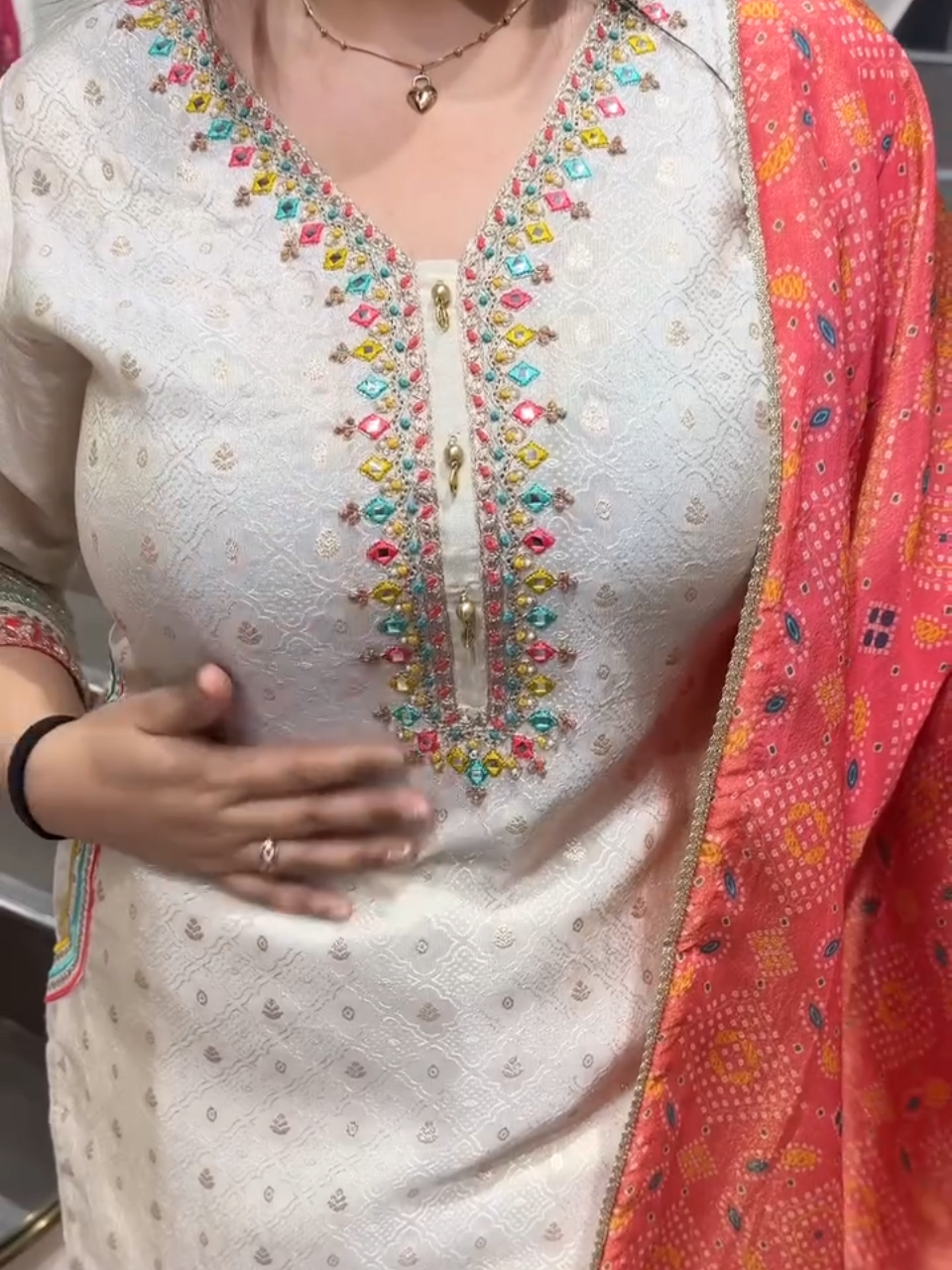 Elegant Off White Embroidered Kurta Set with Printed Dupatta for Women