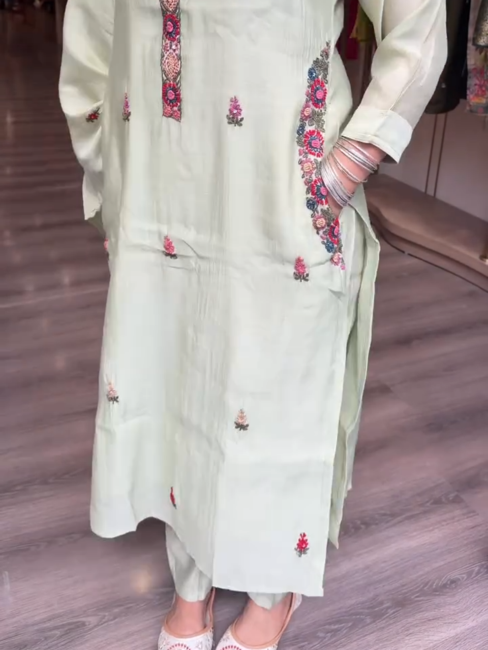 Women Mint Green Embroidered Kurta Pant Set with Dupatta | Elegant Ethnic Wear