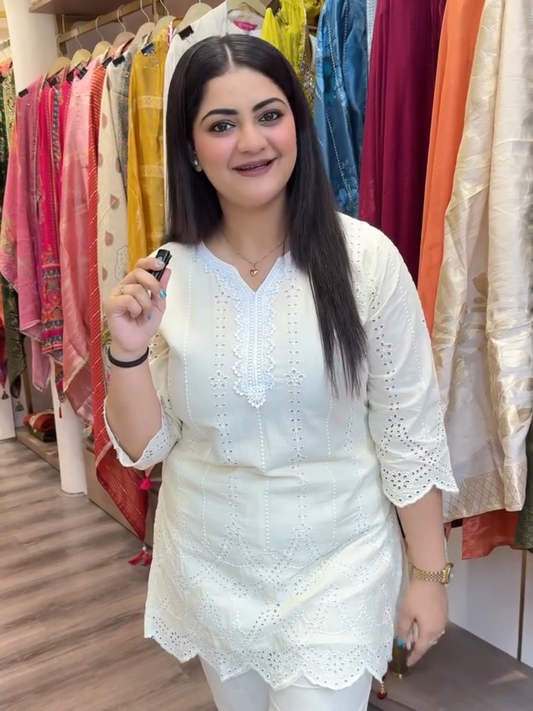 White Chikankari Kurta Pant Set for Women | Elegant Cotton Ethnic Wear