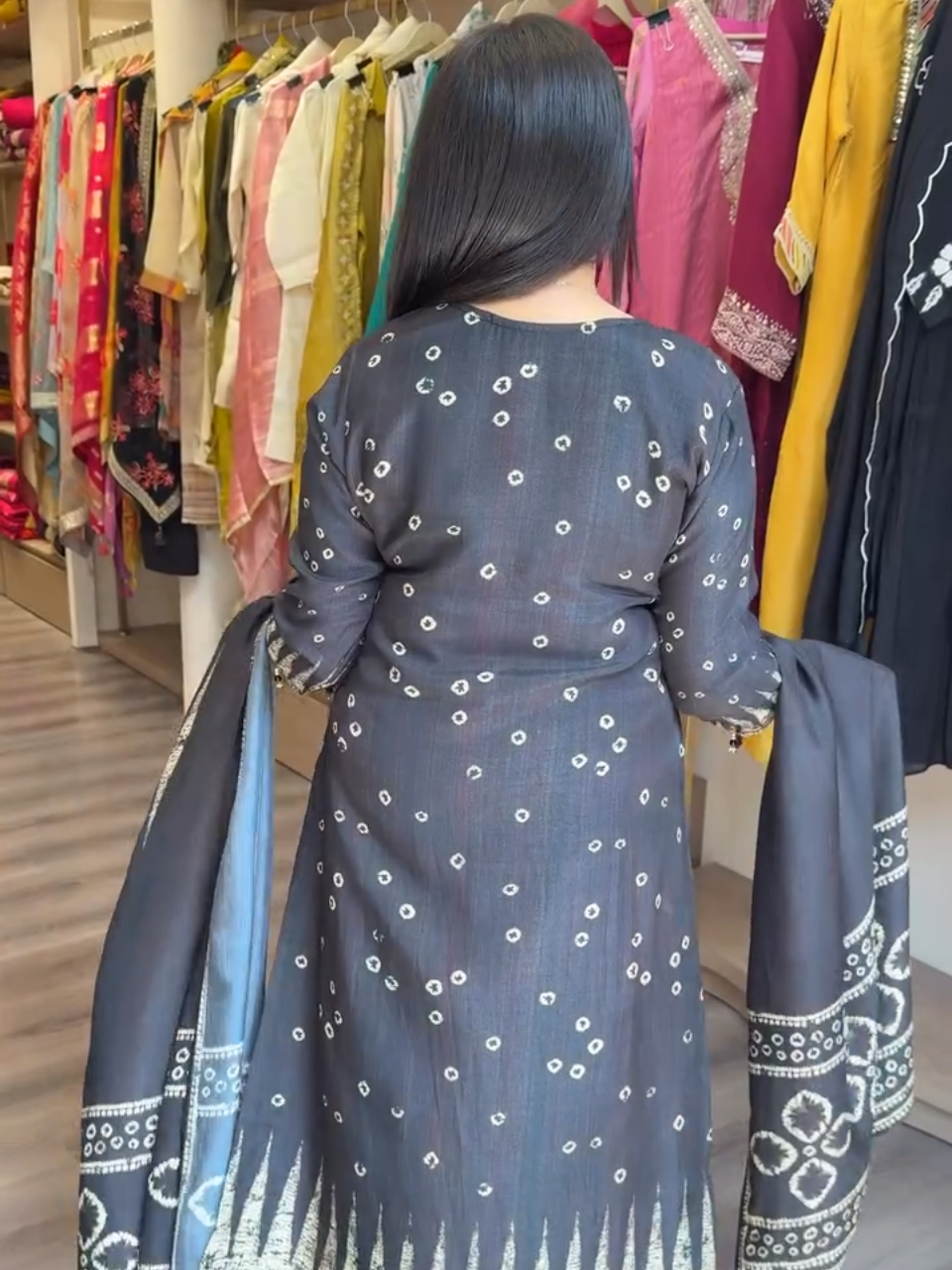 Black Embroidered Ethnic Suit with Dupatta for Women
