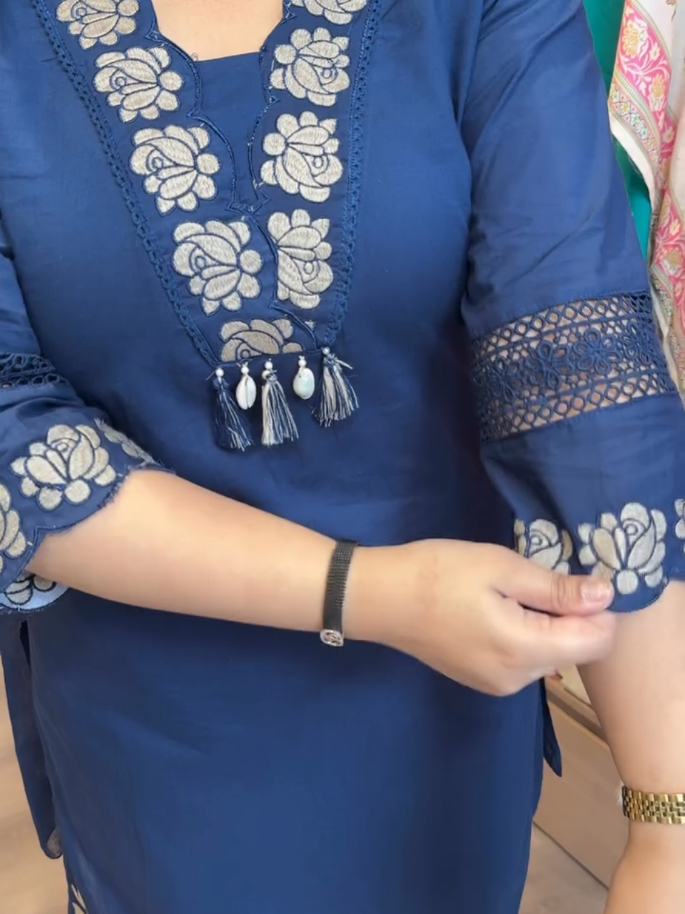 Classic Navy Blue Embroidered Salwar Kameez with Matching Dupatta