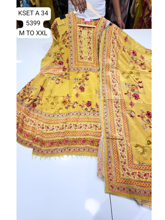 Yellow Floral Printed Kurta Set with Dupatta for Women – Festive Ethnic Wear