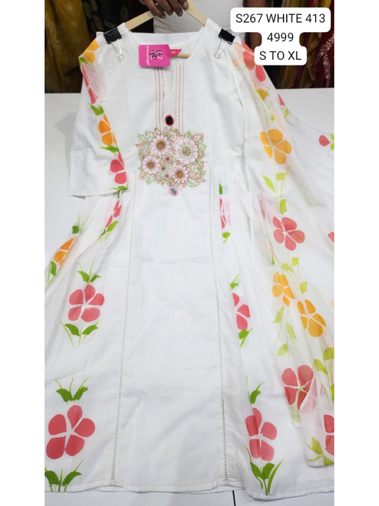 White Floral Printed Kurta Set with Dupatta for Women – Elegant Ethnic Wear