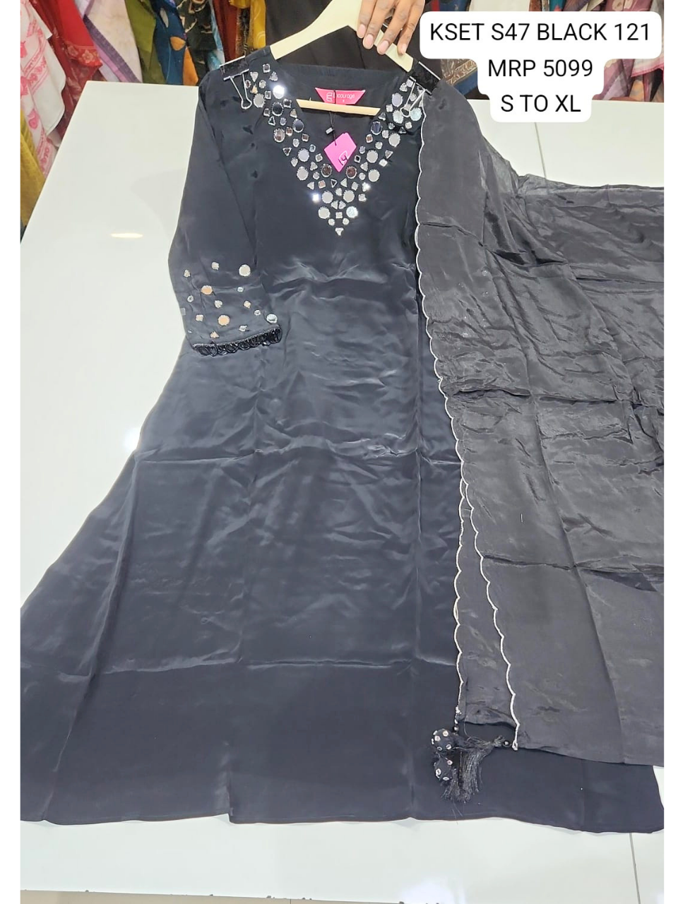 Elegant Black Mirror Work Anarkali Kurta Set with Dupatta for Women