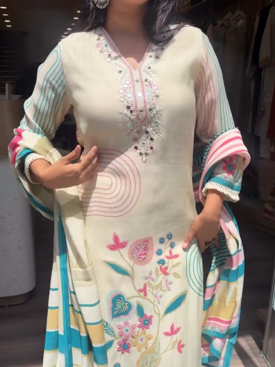 Elegant Ivory Printed Lawn Suit with Dupatta for Women
