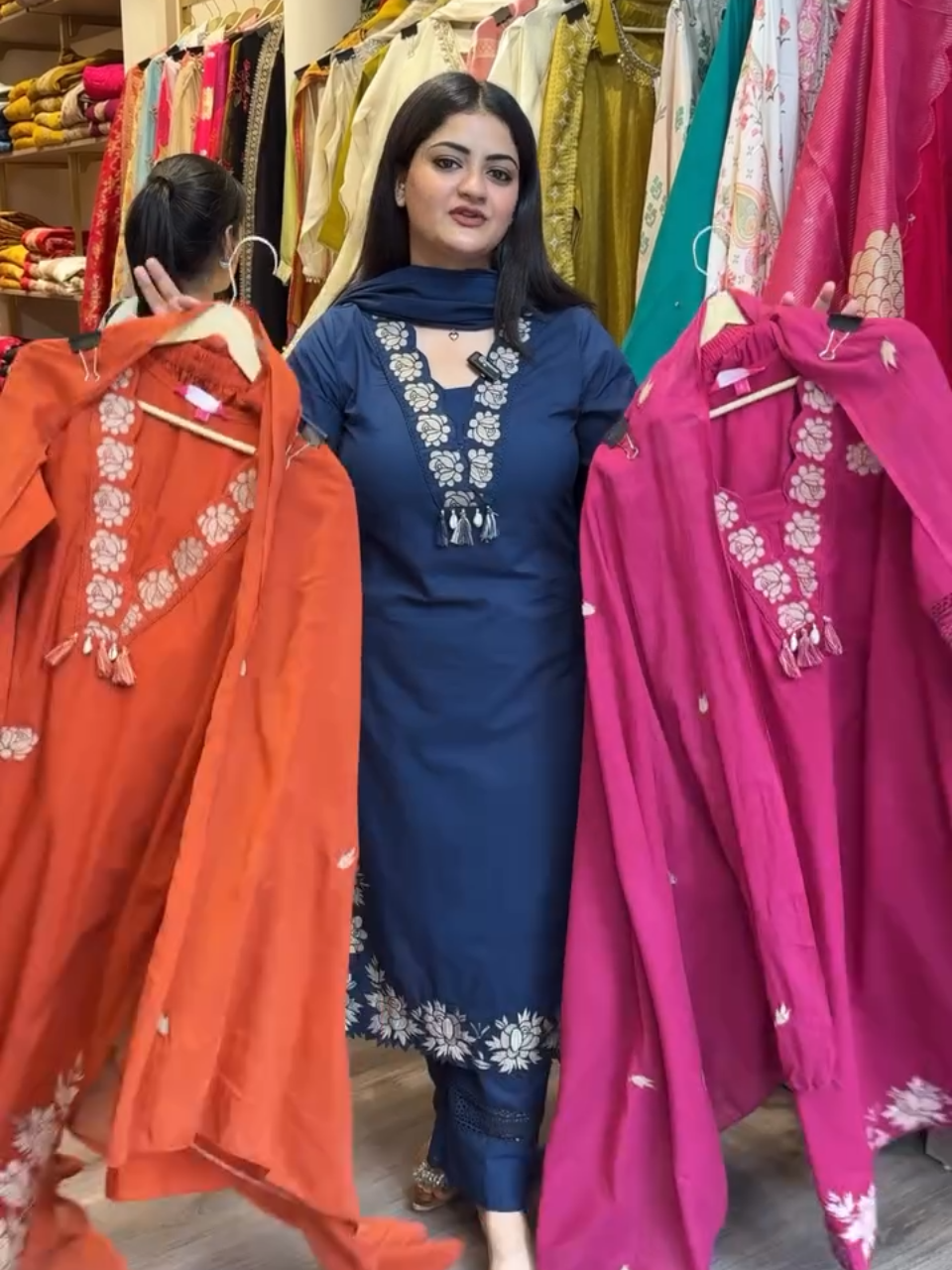 Classic Navy Blue Embroidered Salwar Kameez with Matching Dupatta